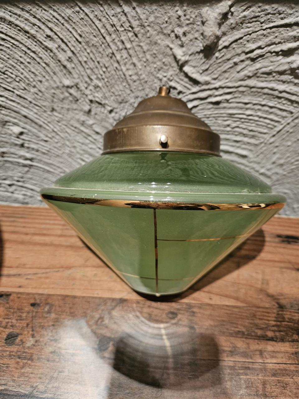 Prachtige antieke groene glazen lampenkap, art deco...