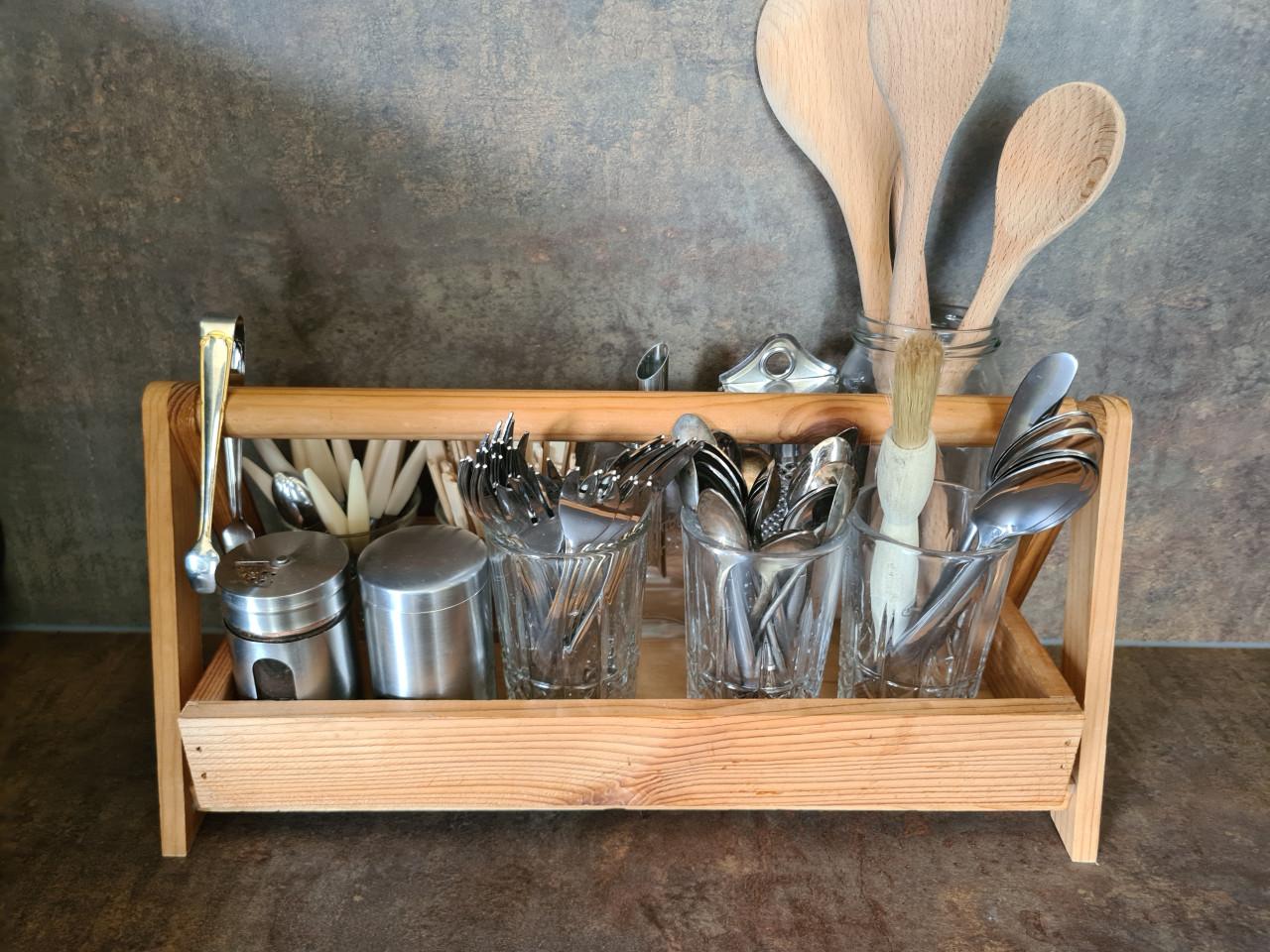 Houten gruttersbak / aanrecht rekje  38X15X18 cm