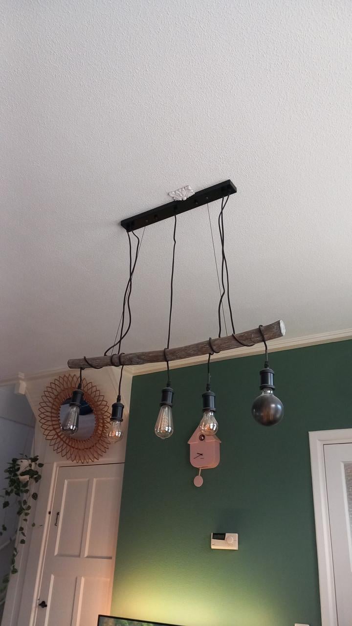 Hanglamp met houte stok