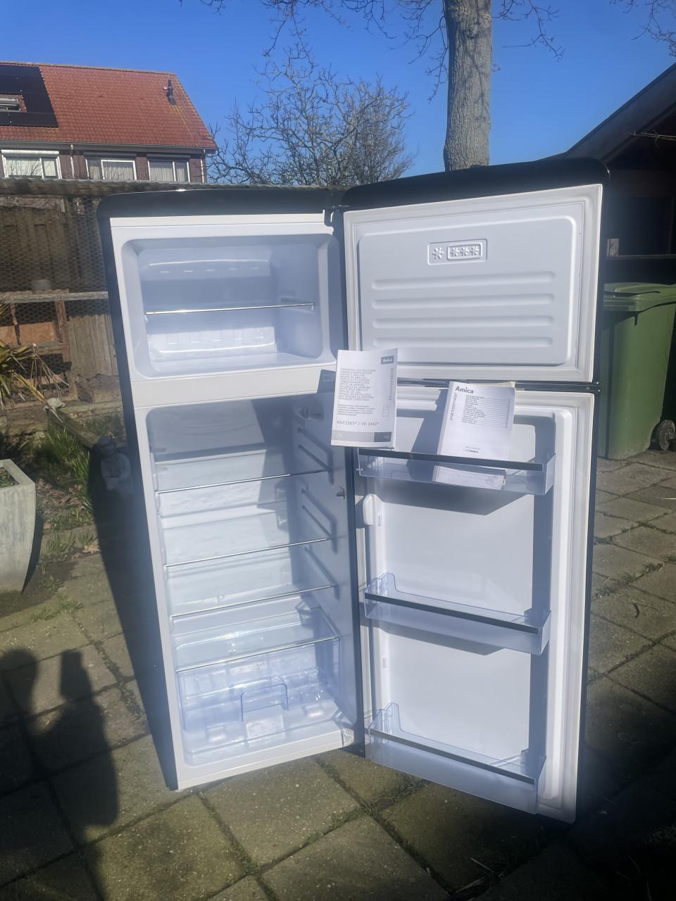 Amica koelvries combinatie koelkast retro chroom