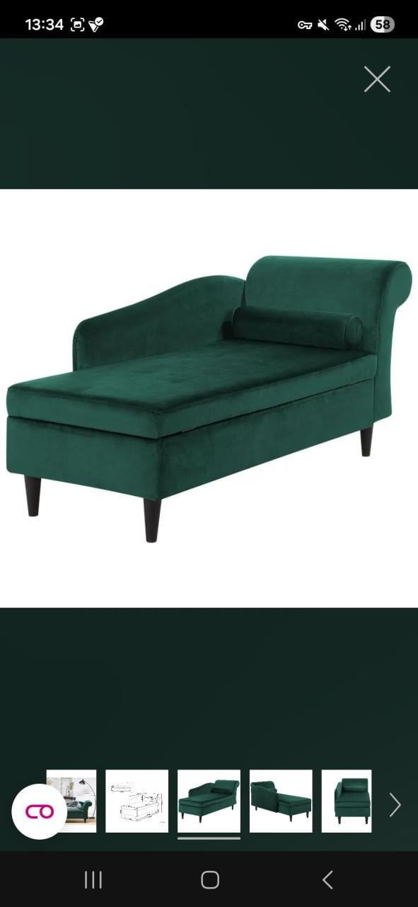LUIRO - Chaise longue - Groen - Rechterzijde - Fluweel