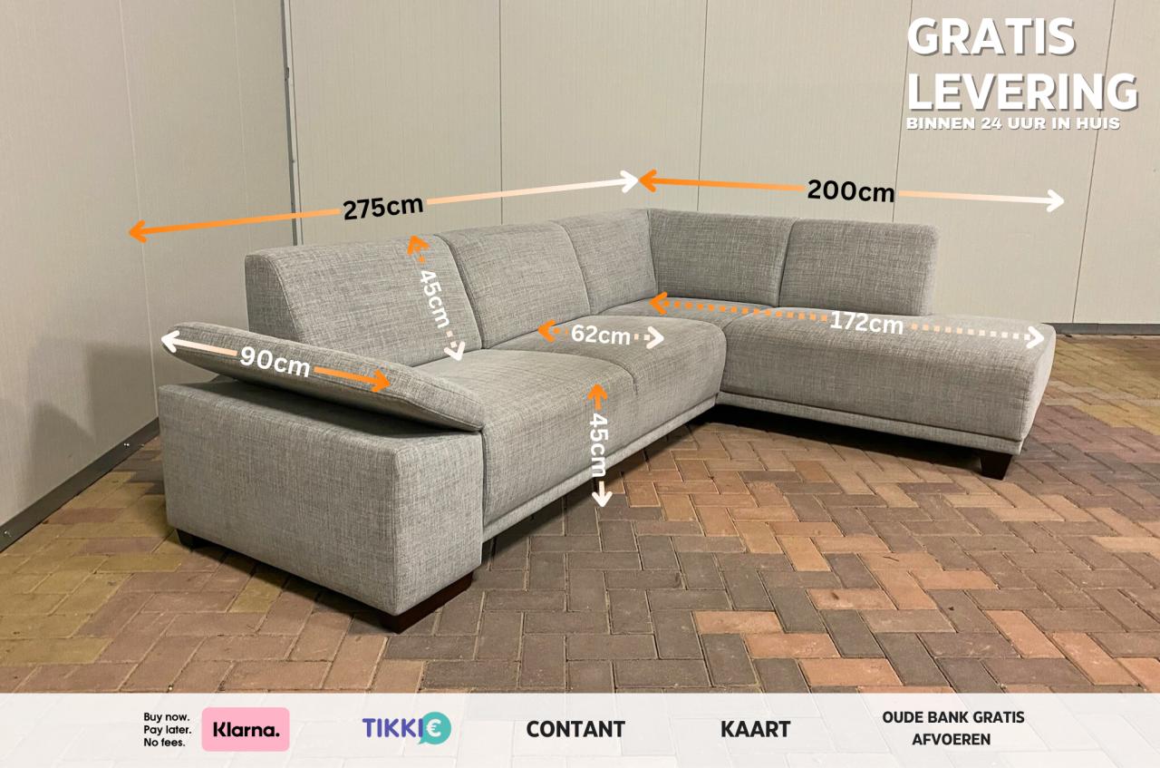 GRATIS LEVERING HEEL NL  Mooi Grijs Stoffen Hoekbank