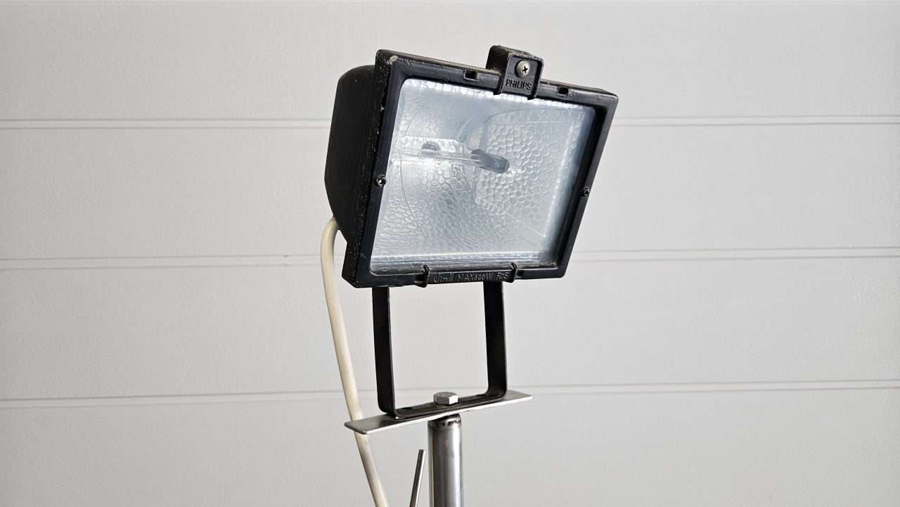RVS bouwlamp met statief, zéér flexibel inzetbaar ( ruim 3 meter ! )