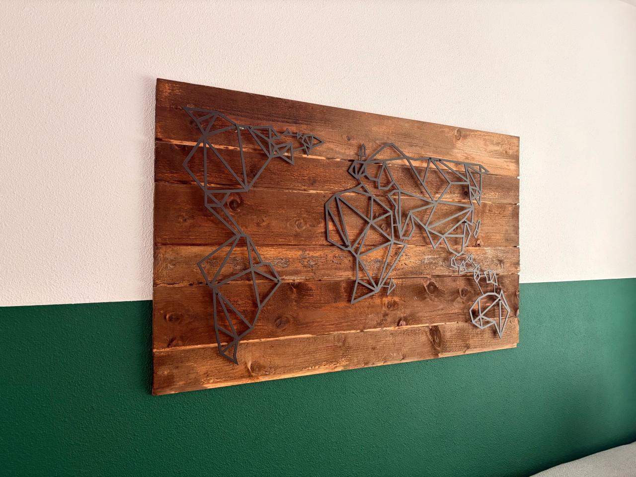 Houten wereldkaart decoratie