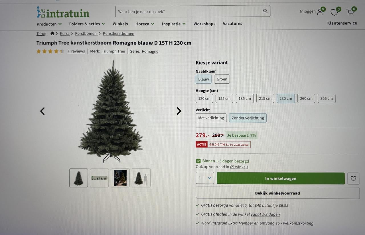 Kunstkerstboom 2,30 cm intratuin