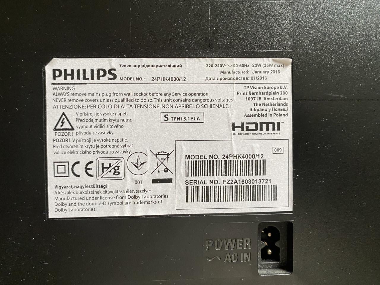 Philips televisie 24 inch 60 cm diagonaal