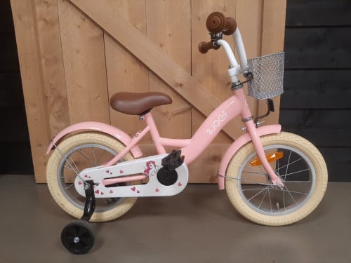 Bijna nieuwe 14 inch Sjoef met mandje en zijwieltjes