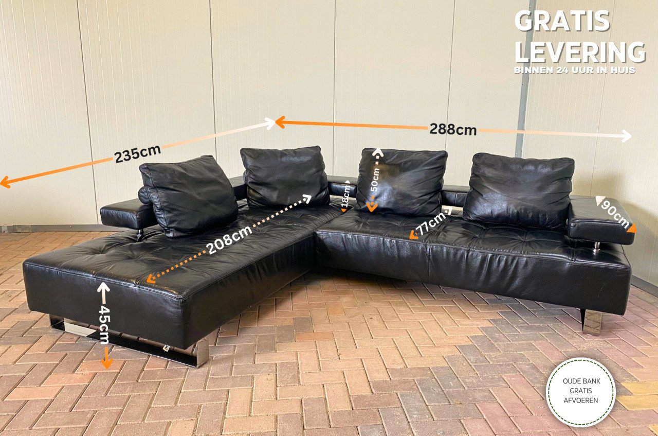GRATIS LEVERING HEEL NL Zwarte Montel Echt Leren Hoekbank