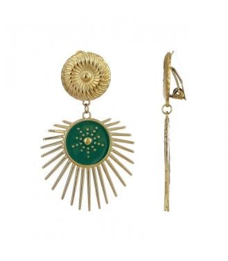 Goudkleurige oorclips met een groene zonnemotief