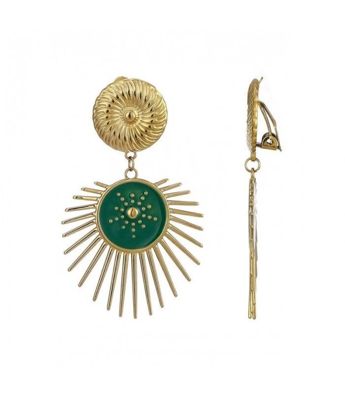 Goudkleurige oorclips met een groene zonnemotief