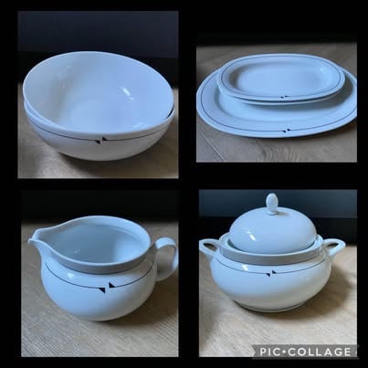 Servies, 9 delig servies, borden, schalen, theepot, kop en schotels, gebaks