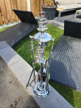 Prachtig chroom openhaard stel 5 delig met schip verzieringen...