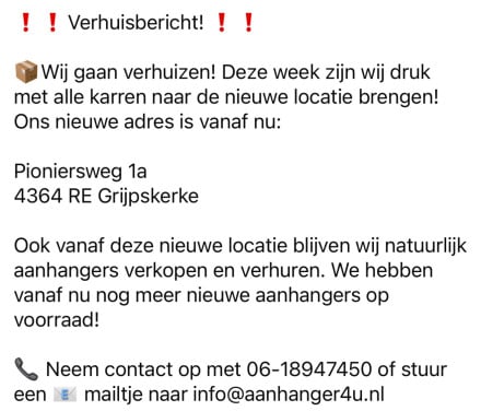 Vanaf vandaag nieuwe locatie!!