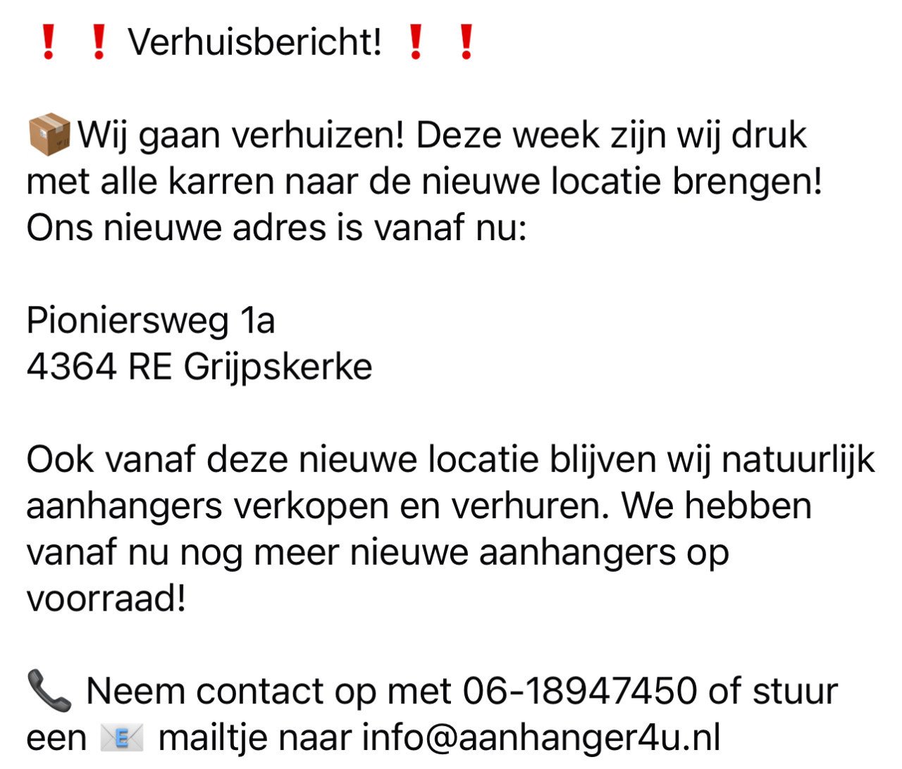 Vanaf vandaag nieuwe locatie!!