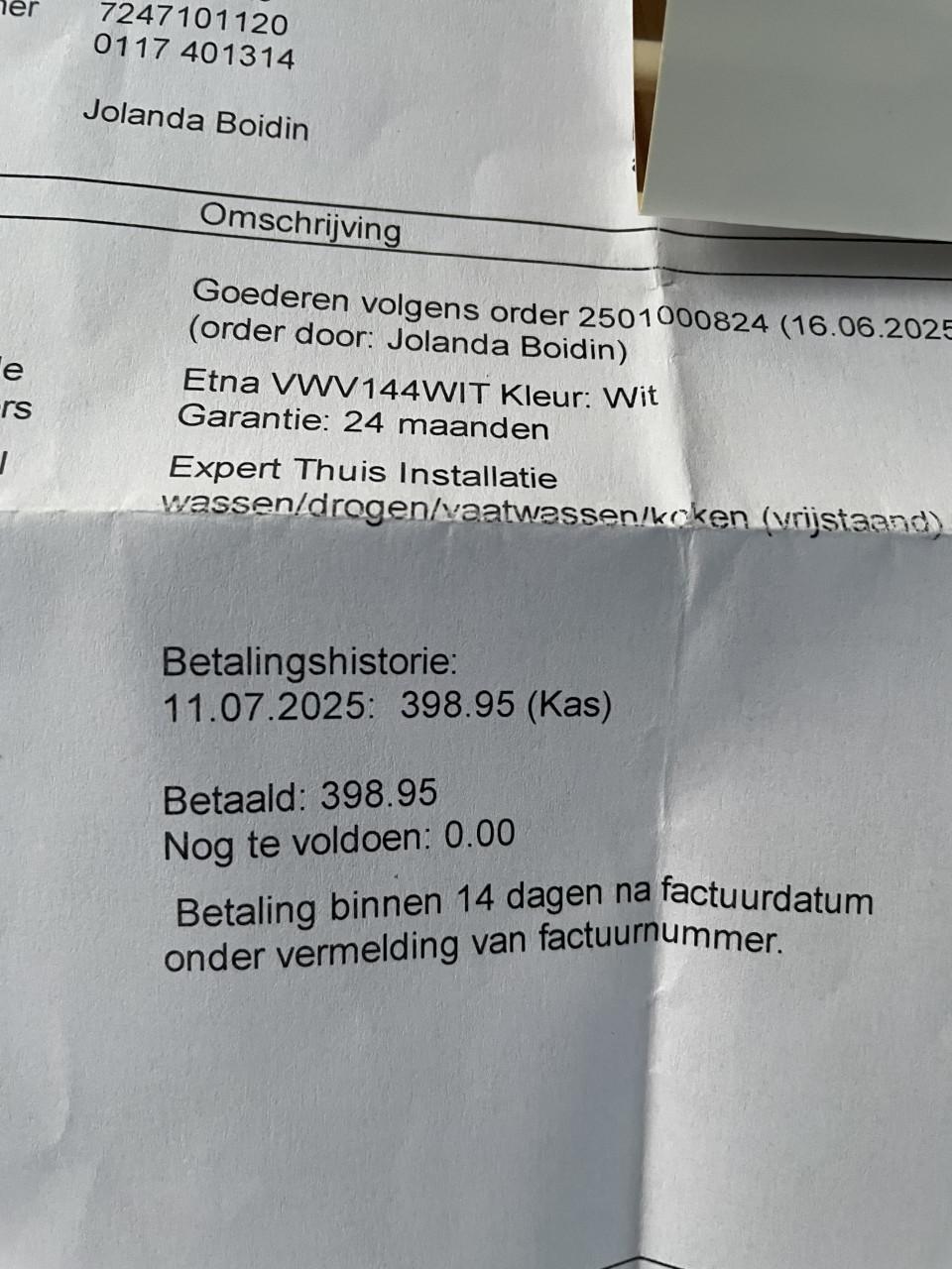 Etna VWV144 vrijstaande vaatwasser – garantie t/m juli 2027