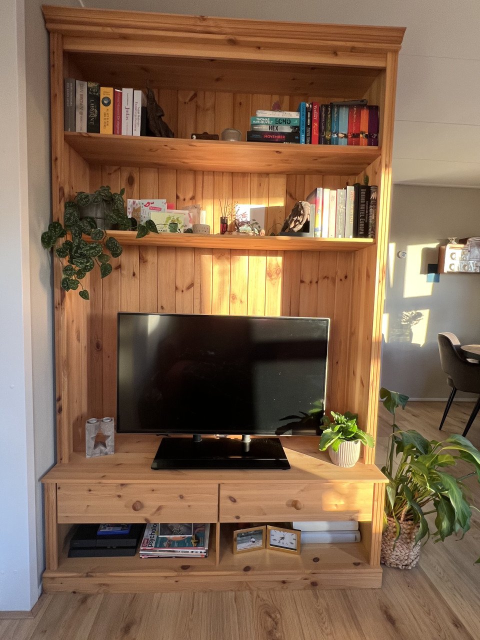 Grenen TV-meubel/boekenkast