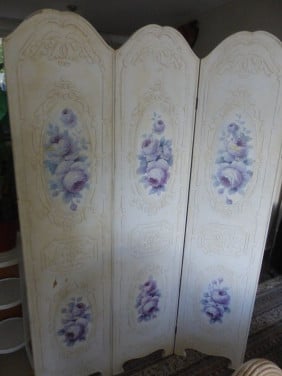 Kamesscherm brokant roomdivider bloemen geschilderd hout zwaar 40(3x)x180
