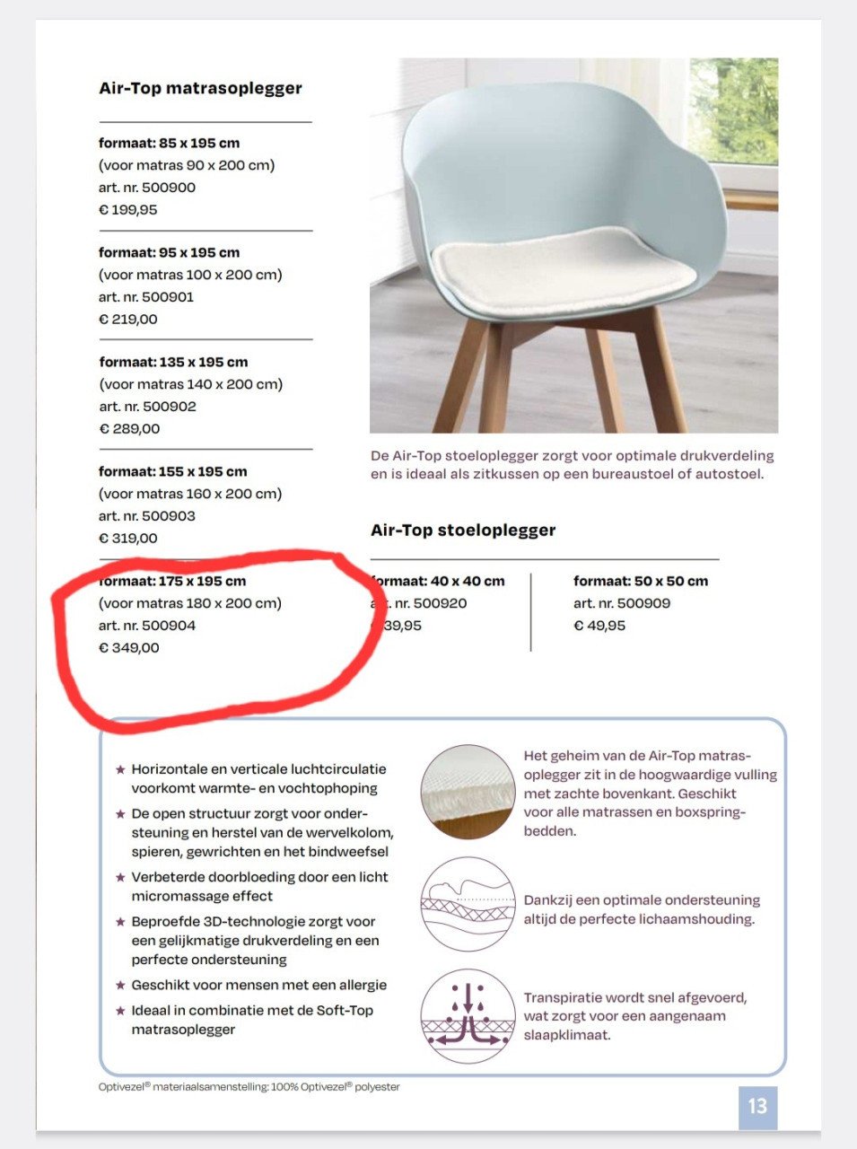 Optidee Air-Top matrasoplegger (matras topper)