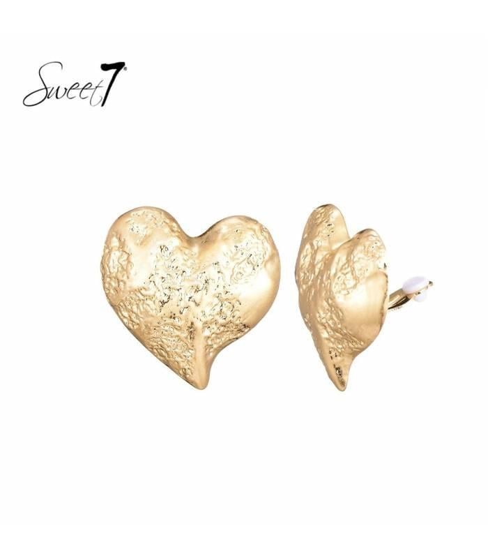 Goudkleurige grote oorclips met sculpturaal hart
