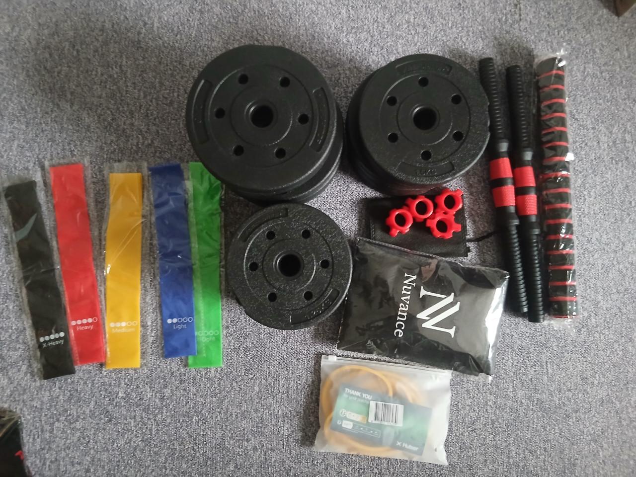 Set van Halterset 20KG, Weerstandsbanden, Springtouw