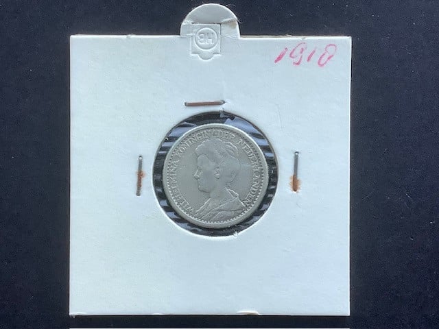 Wilhelmina, 25 cent 1918 zilver.