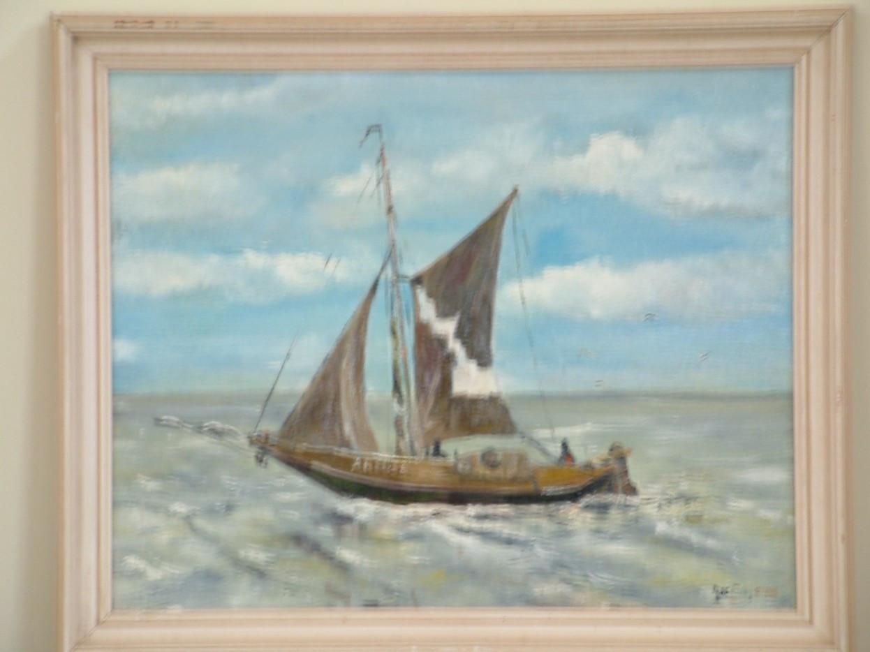 Oudere vissers schepen  schilderijen Jac Caljouw