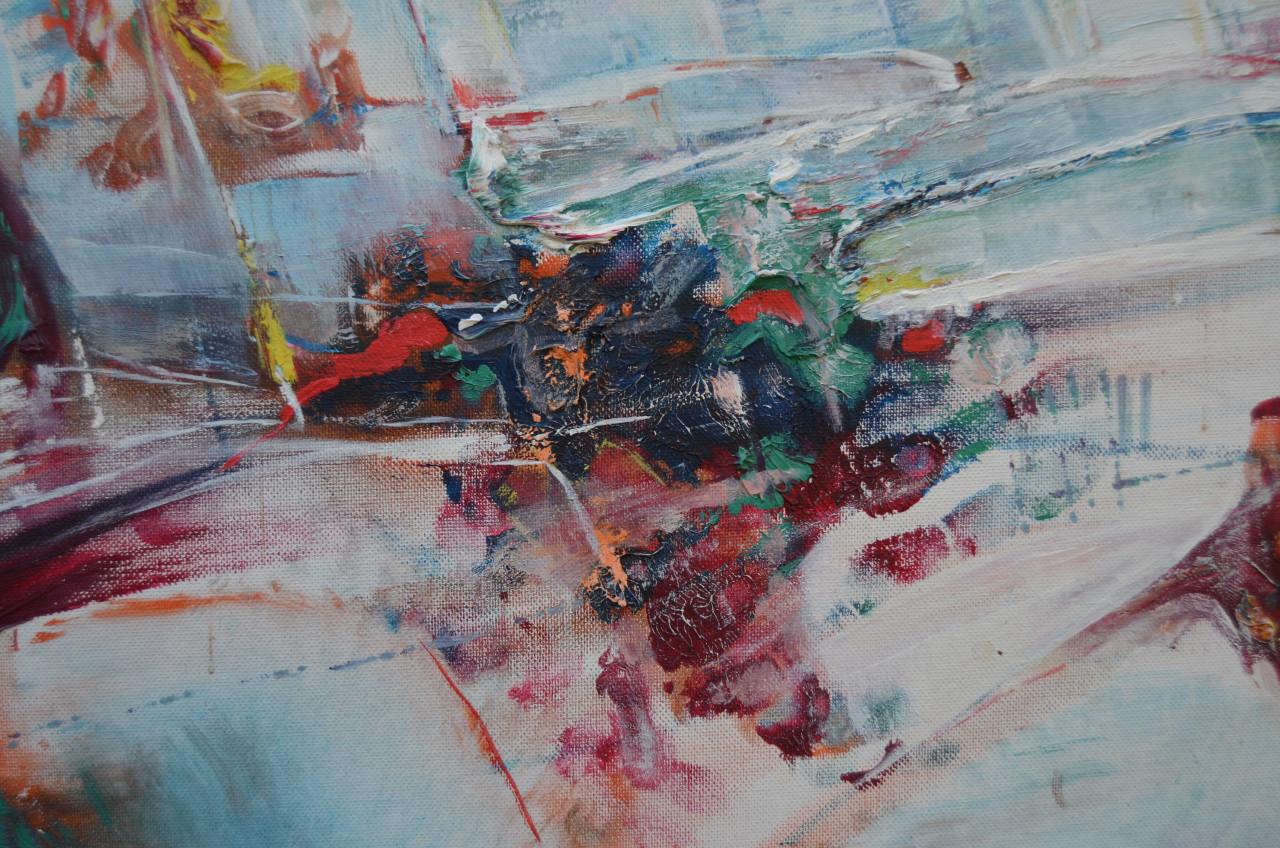 Abstract olie op board Maria Rijntjes de Leeuw (gesign.)