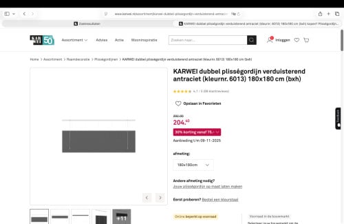 Dubbel plissegordijn verduisterend en goed isolerend