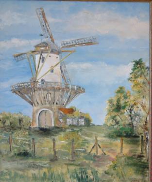 Abraham Caljouw  sr  Veere de molen nat in nat olie verf op doek