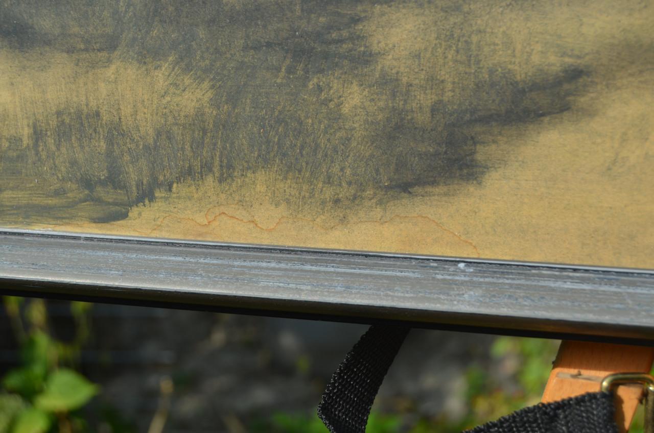 Grote aquarel Fred Slips boerenwoning in een dennenbos