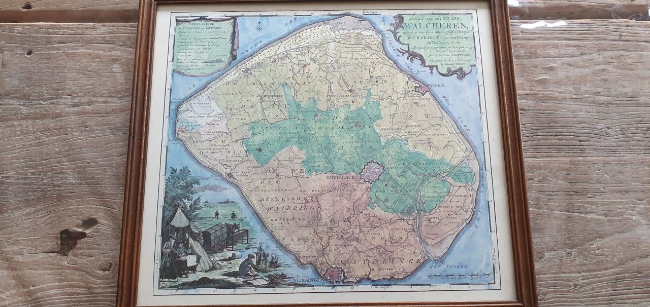 Kopergravure, oude kaart "Walcheren". Zeeland