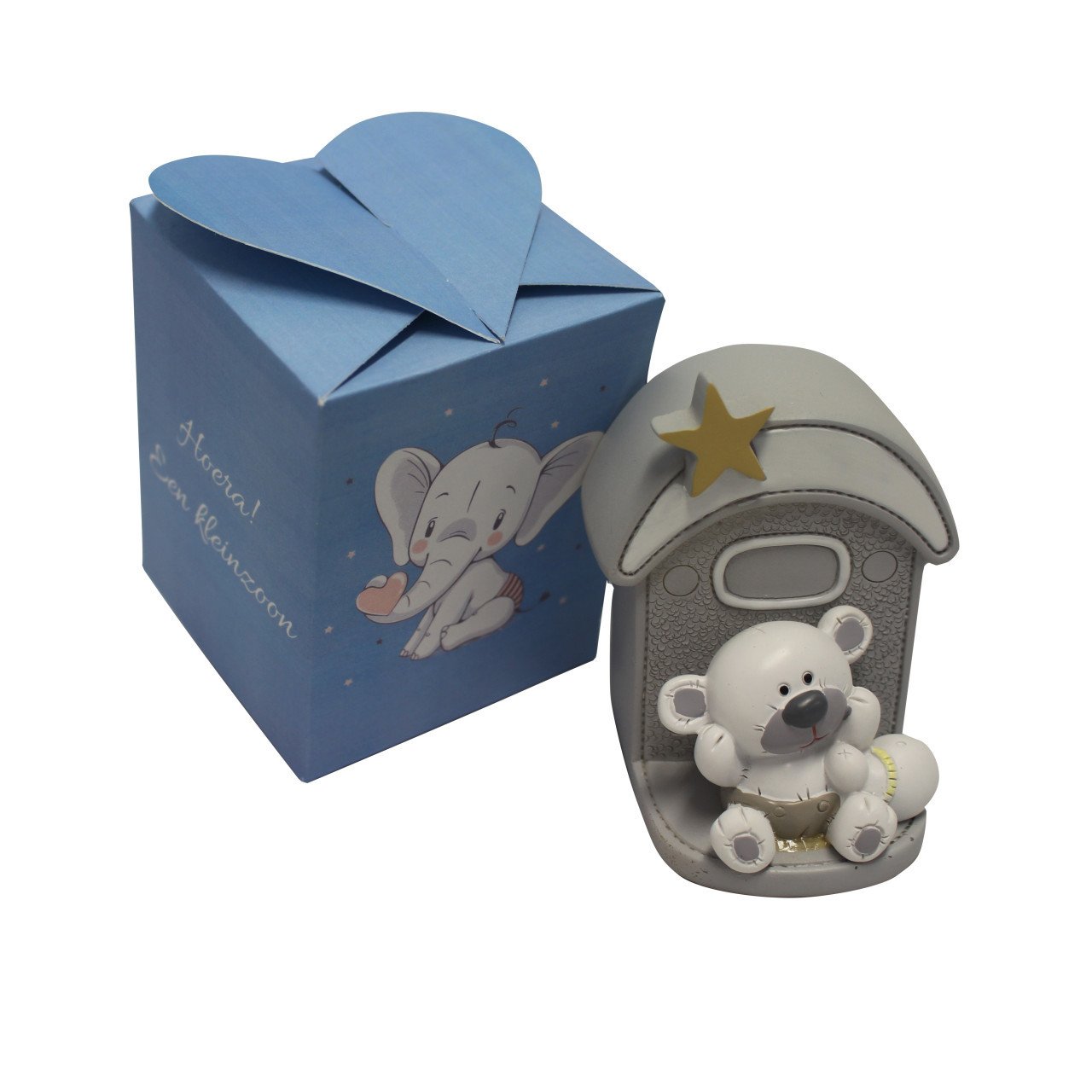 Cadeau van opa en oma een spaarpot voor de babyfooi