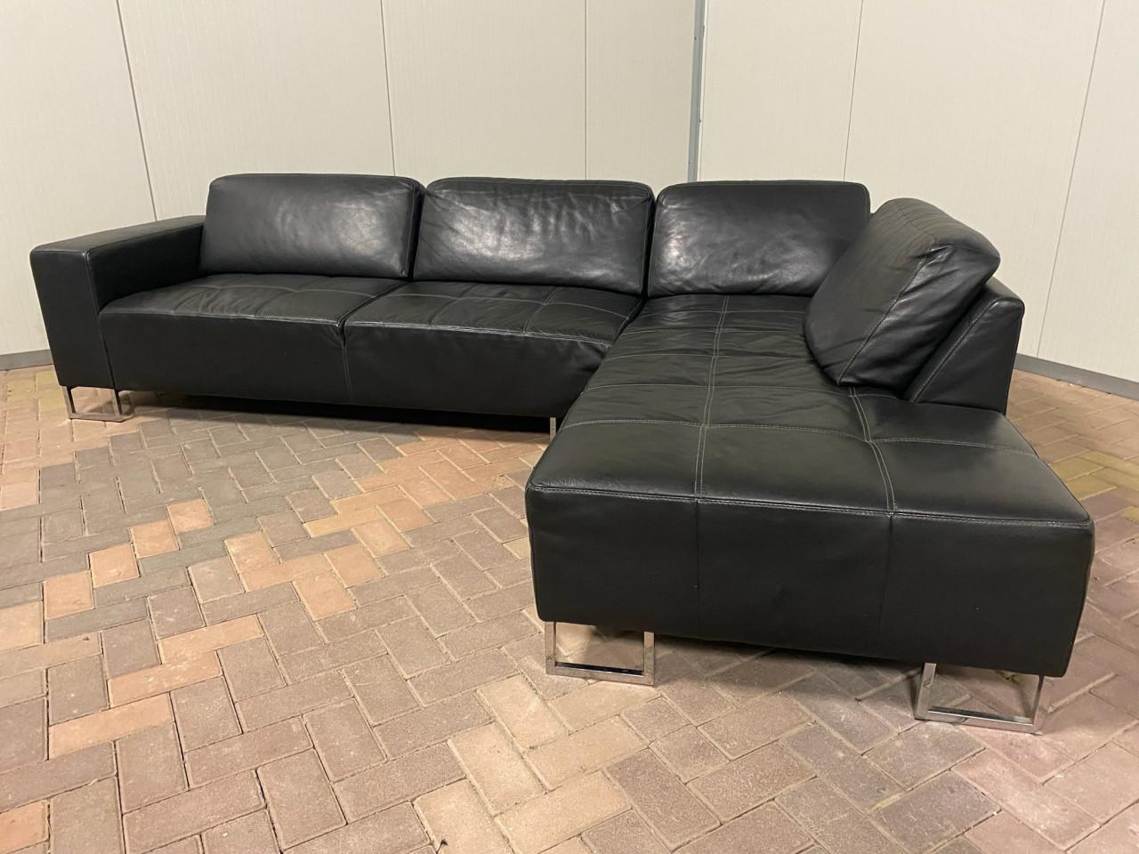 Piet Klerkx Zwarte Echt Leren Hoekbank – Comfortabele Zit – Ruime Hoek – Gr