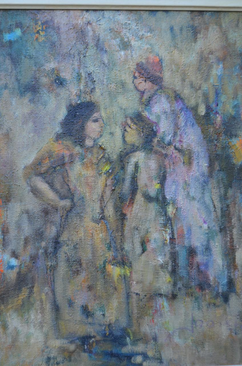 Fraai schilderij Frans J. Joosen ( Tilburg 1932 - 2021) 'Drie figuren'