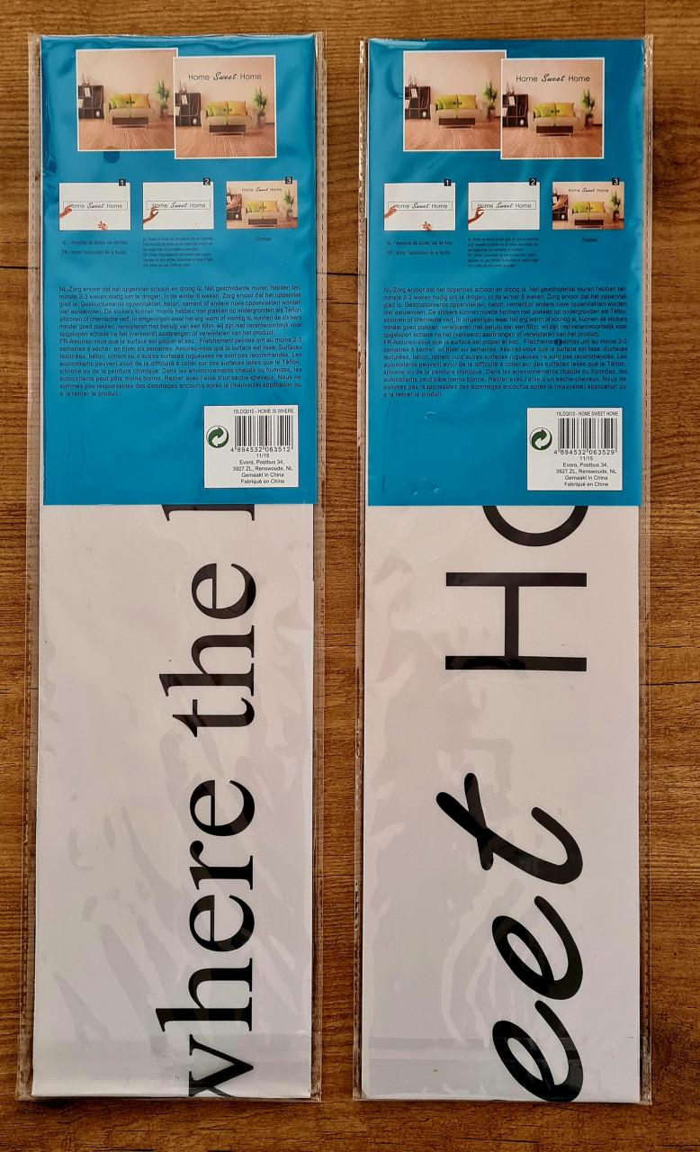 2 nieuwe muurstickers 100x13 cm met zwarte tekst