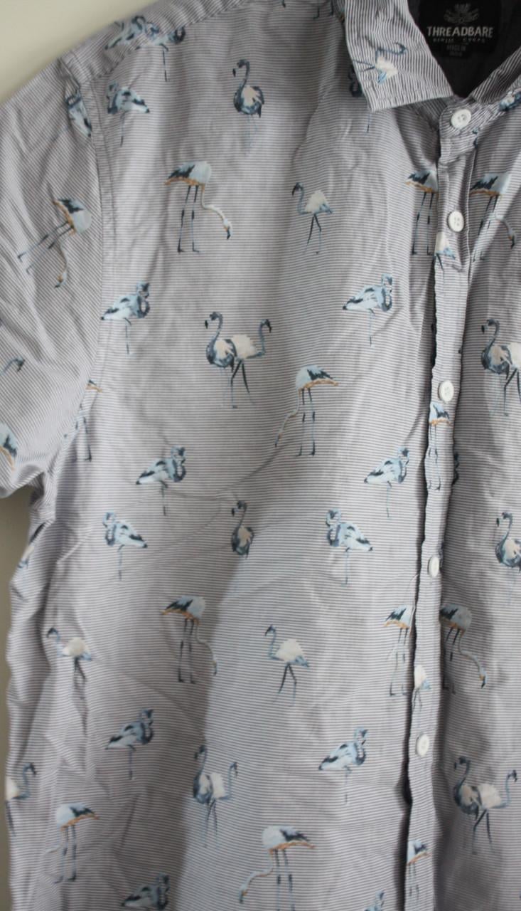 Blauw witte overhemd met flamingos print  maat xl