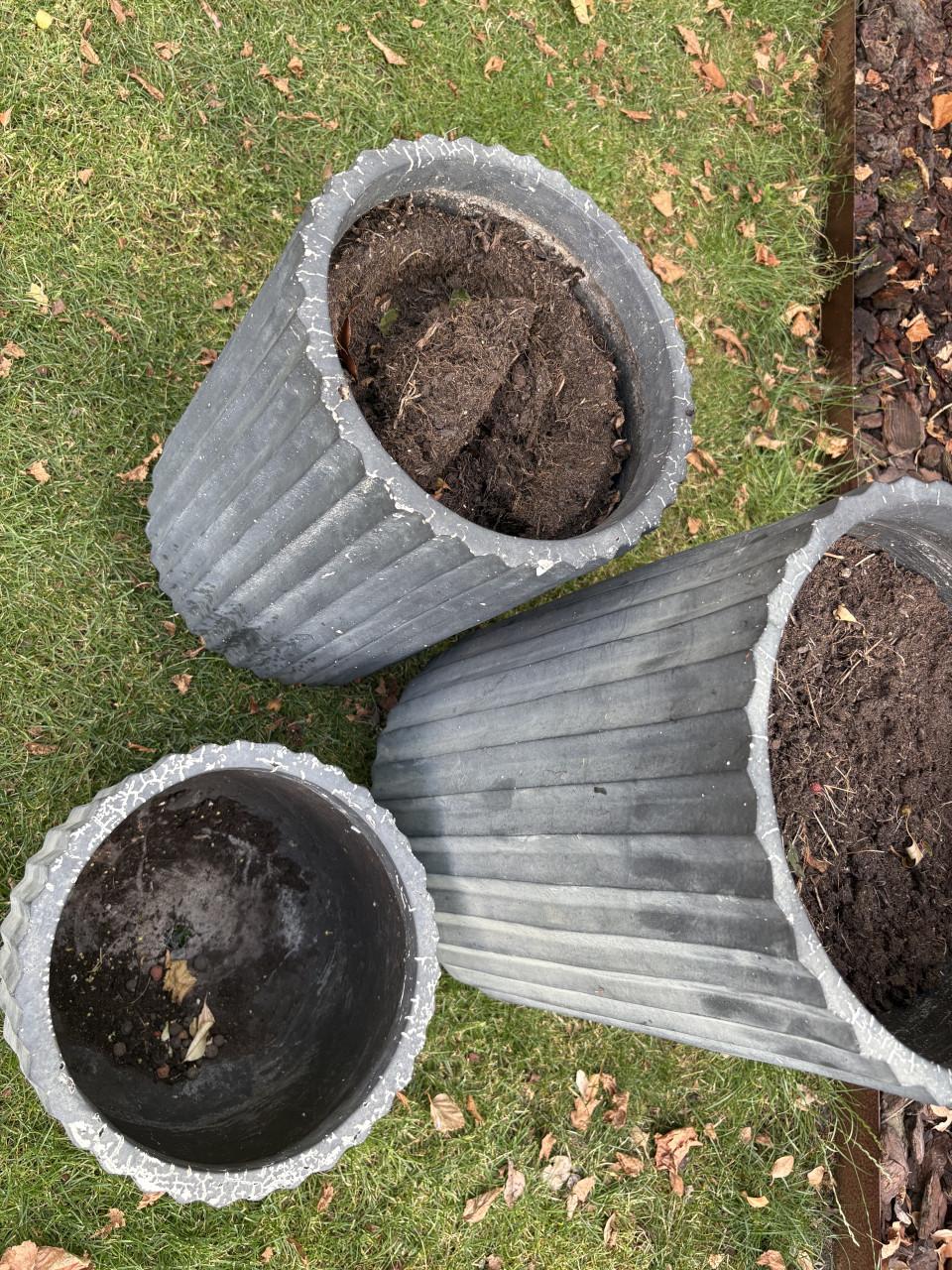Set van 3 bloempotten geribbeld grijs