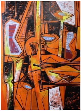 " Abstracto en Naranja ” Acrylschilderij van Simeon Gonzales