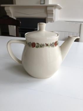 Lief origineel Douwe Egberts thee/koffiepotje met bloemenrand