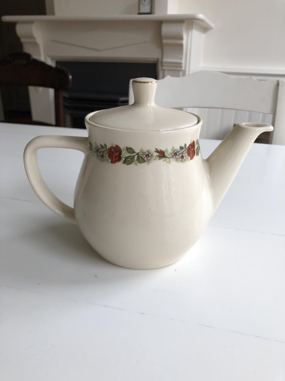 Lief origineel Douwe Egberts thee/koffiepotje met bloemenrand