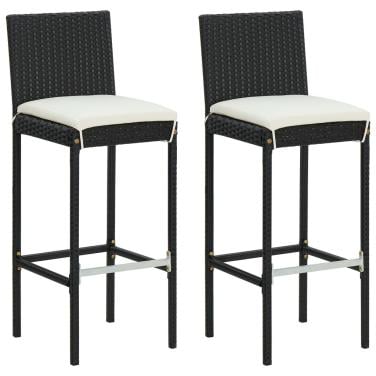 Barkrukken met kussens 2 st poly rattan zwart