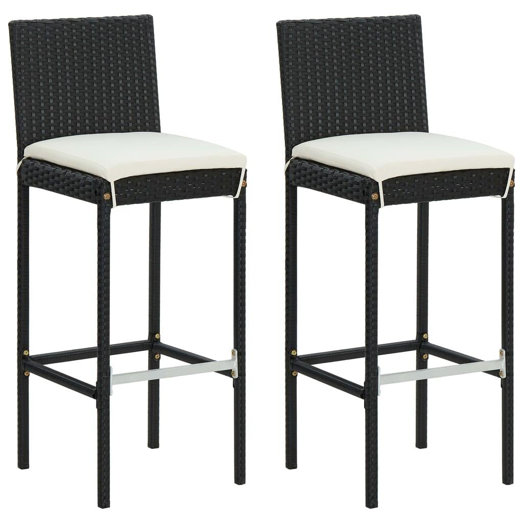 Barkrukken met kussens 2 st poly rattan zwart