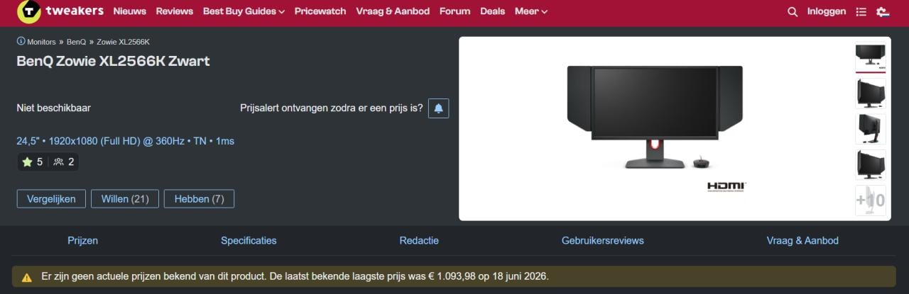Gaming Monitor BenQ Zowie XL2566K Zwart 360Hz 1ms