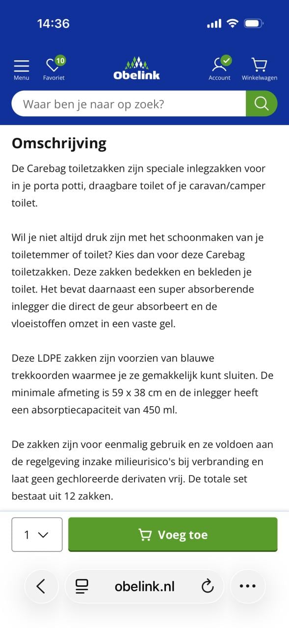 Carebag toiletzakken