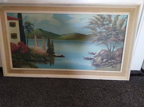Canvas schilderij in lijst , afbeelding bergmeer