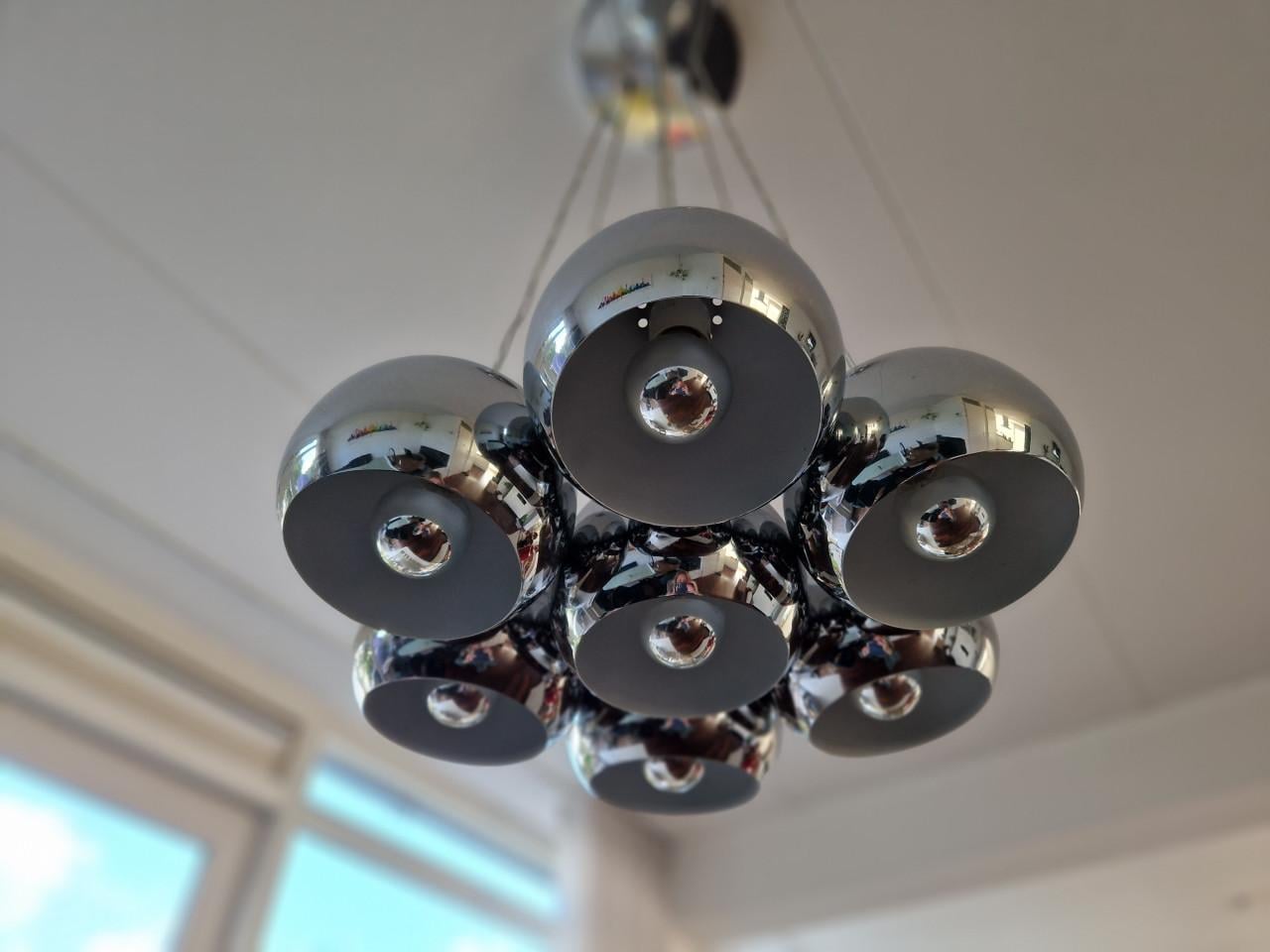 Moderne Hanglamp met 6 Chromen Bollen