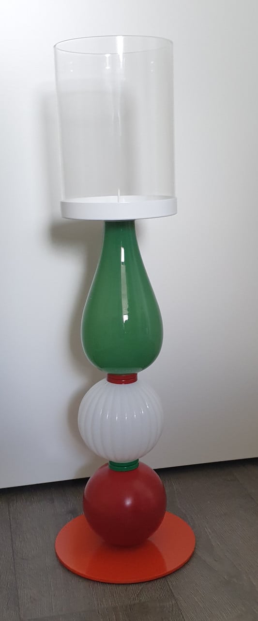 Nieuwe aparte glazen kandelaar gekleurd 50 cm hoog