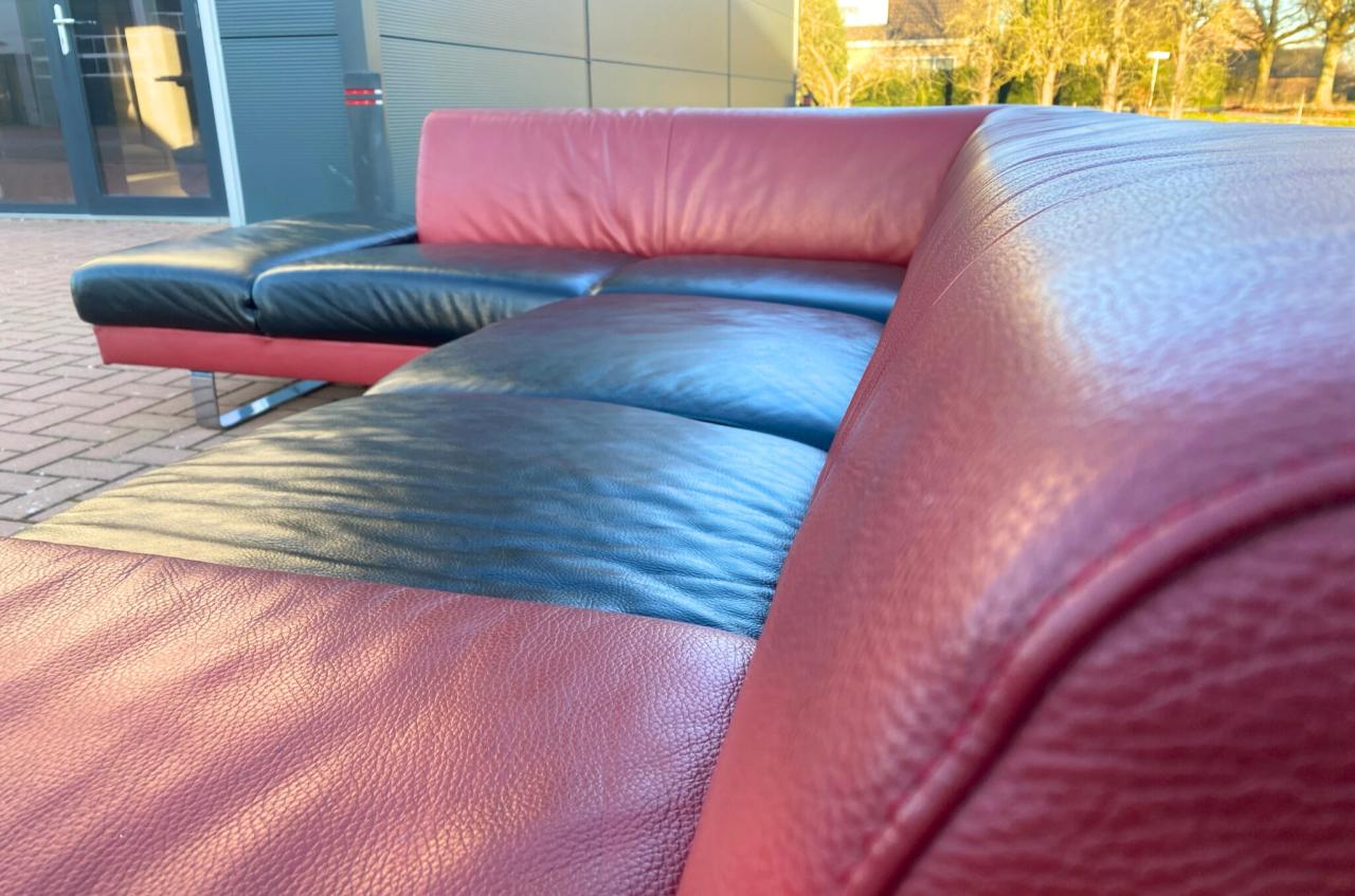 GRATIS LEVERING HEEL NL Montel Hoekbank Van Echt Leer in Rood en Zwart