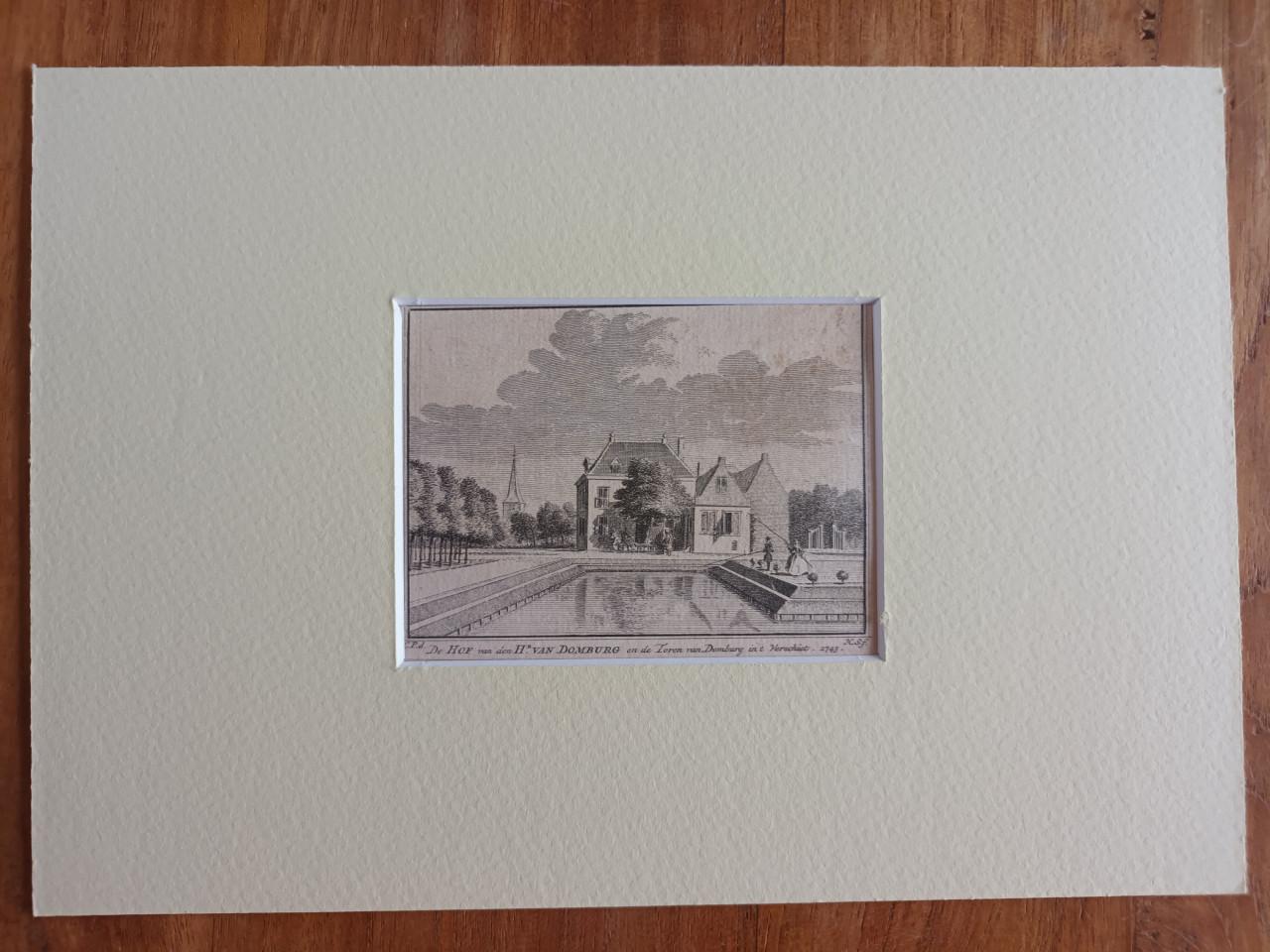 Ets De Hof van Domburg en de Toren van Domburg uit 1743