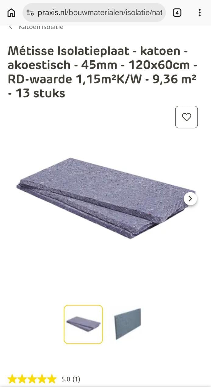 Nieuwe Métisse isolatieplaten katoen 45mm, 9,36 m²